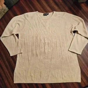 Simar Vintage Beige Acrylic Sweater Round Neck Cable Knit Long Sleeve XL EUC